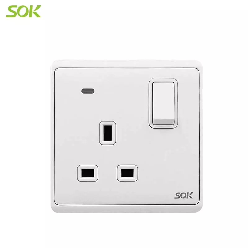 13A 250V Single Pole Switched BS Socket Outlets with Neon - 1 Gang White