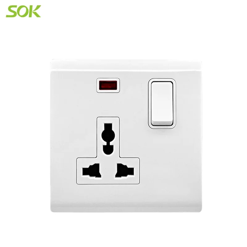 13A 250V Switched Universal Socket Outlet with Neon - White 1 Gang