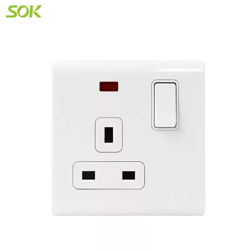 13A 250V Single Pole Switched BS Socket Outlets with Neon - White 1 Gang