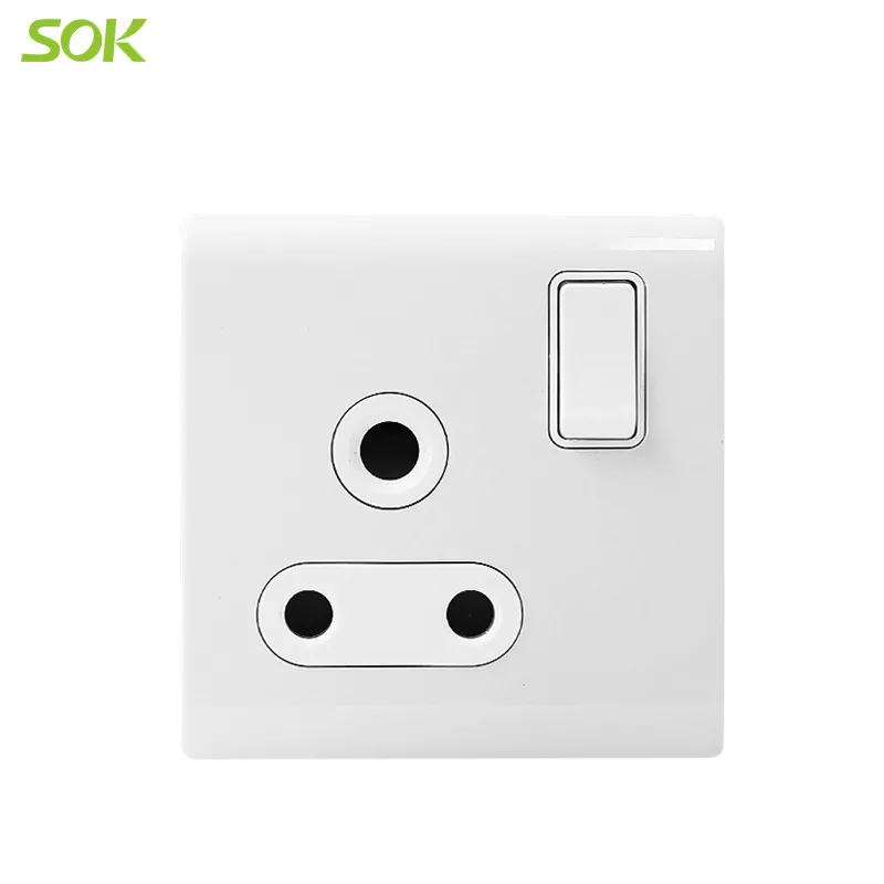 15A 250V Single Pole Switched 3 Round Pin Socket Outlets- White