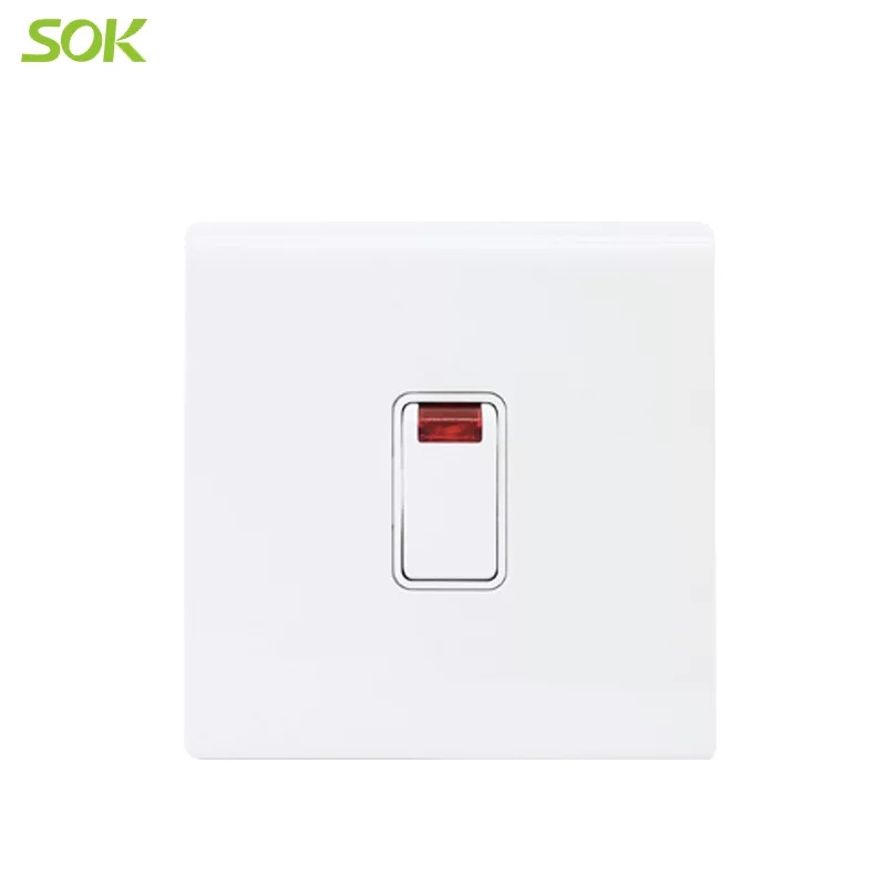 20AX 250V Double Pole Switch with Neon - White
