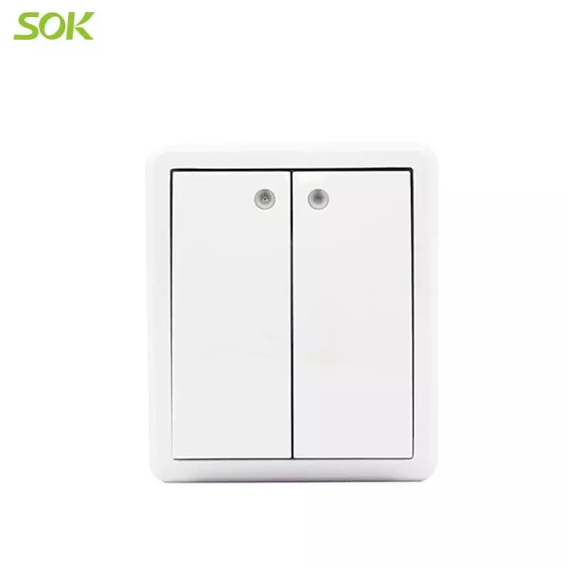 2 Gang 1 Way Light Switch with LED Indicator(Surface Mounted)
