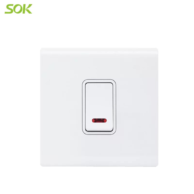 45A 250V Double Pole Switch with Neon - White