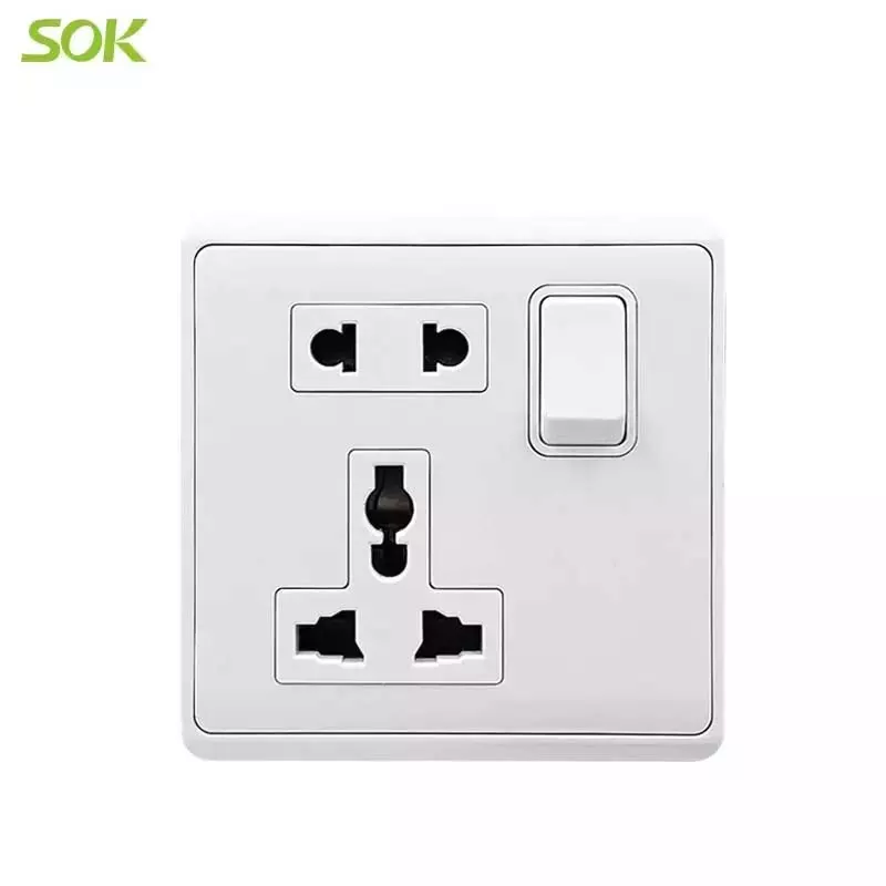 Single Pole Switched 2 Pin Socket + Universal Outlet - 1 Gang White 10A 250V