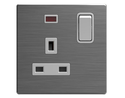 Stainless Steel Cover One Gang Switched BS Socket with Neon