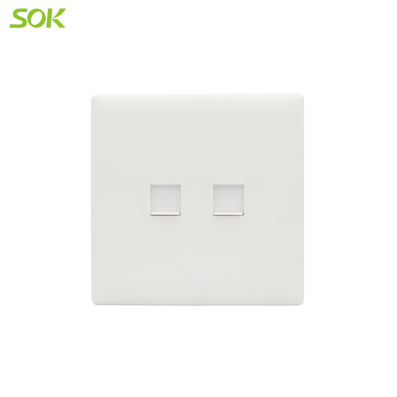 RJ11 TEL Outlet + RJ45 LAN Socket Outlets White