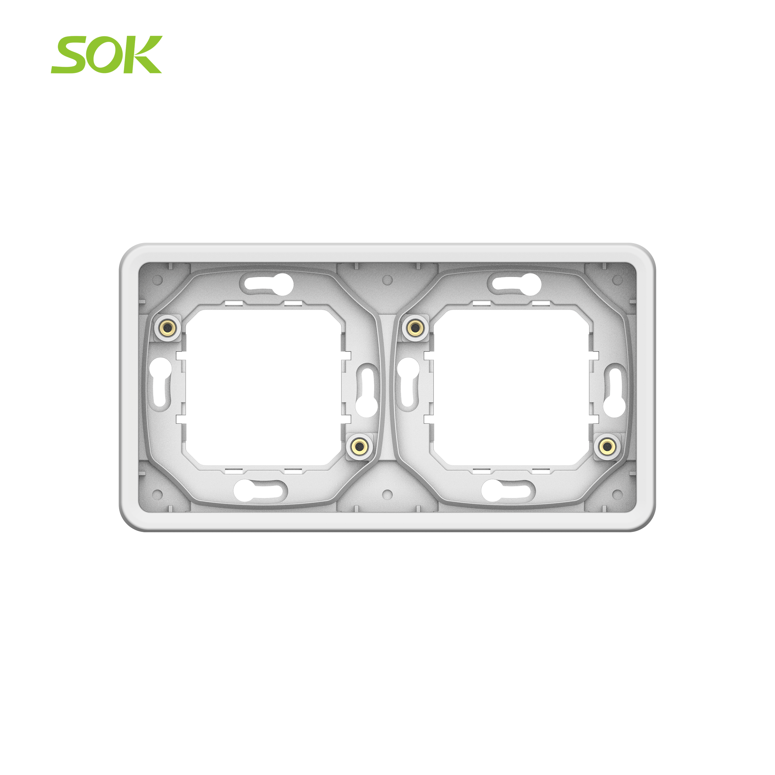 2 Gang Flush Mounting Frame with Back Cover without Mounting Claw (Horizontal)